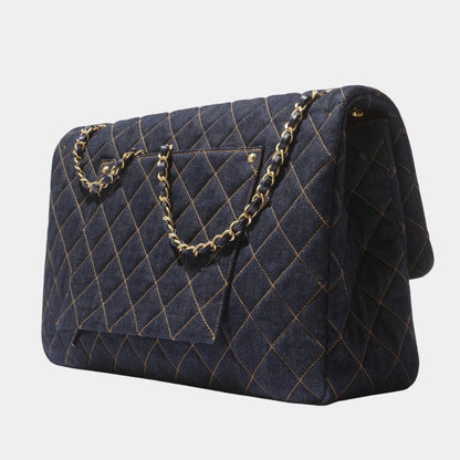 Maxi FlapBag Demin & Gold tone Metal