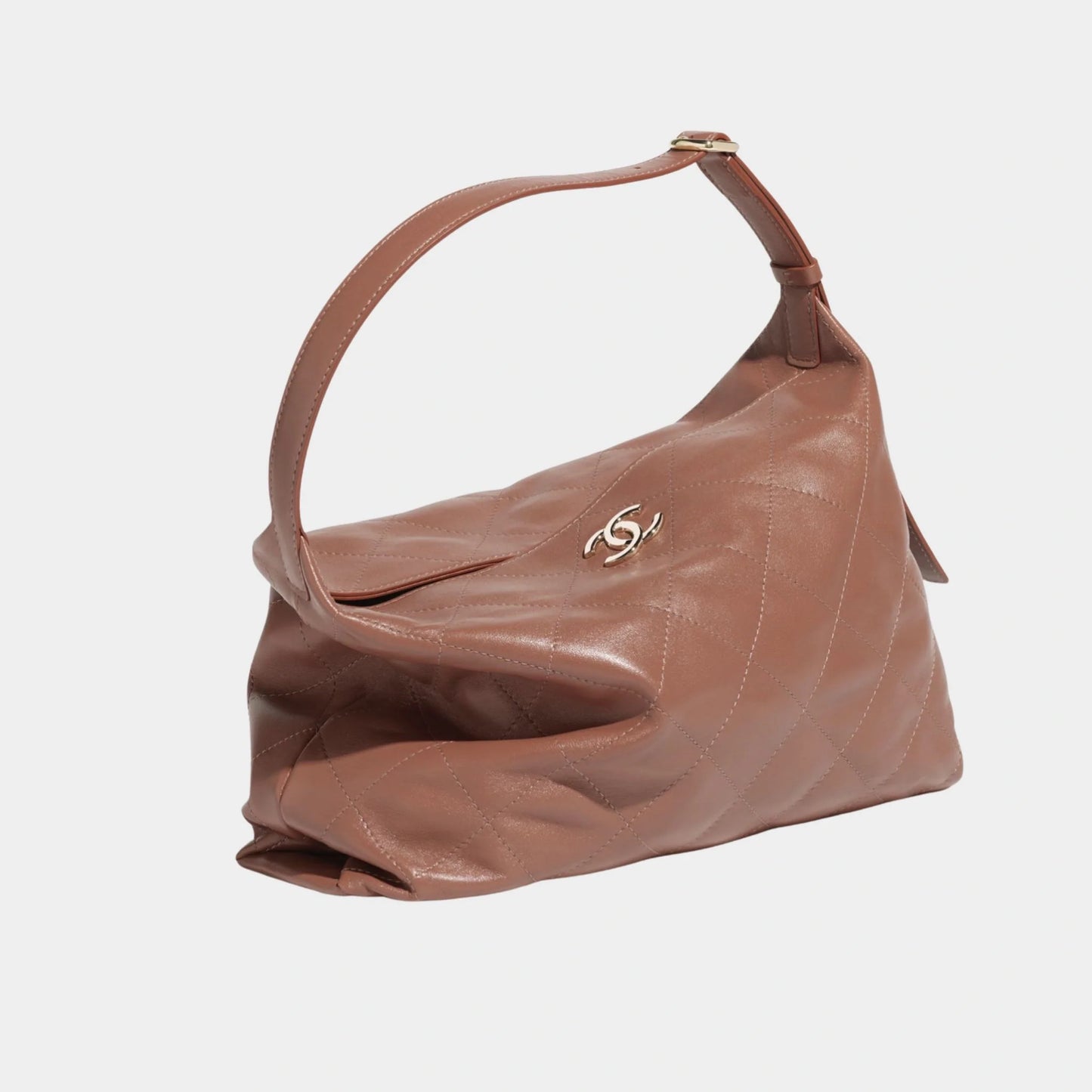 Maxi Hobo Bag Shiny Lambskin & Gold Tone Metal