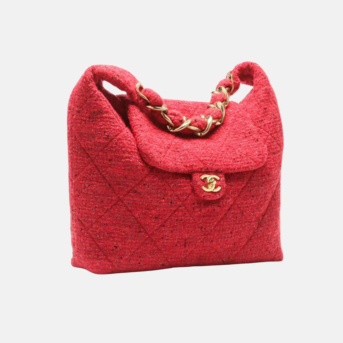 Chanel Maxi Hobo Bag Tweed Gold Metal, Front