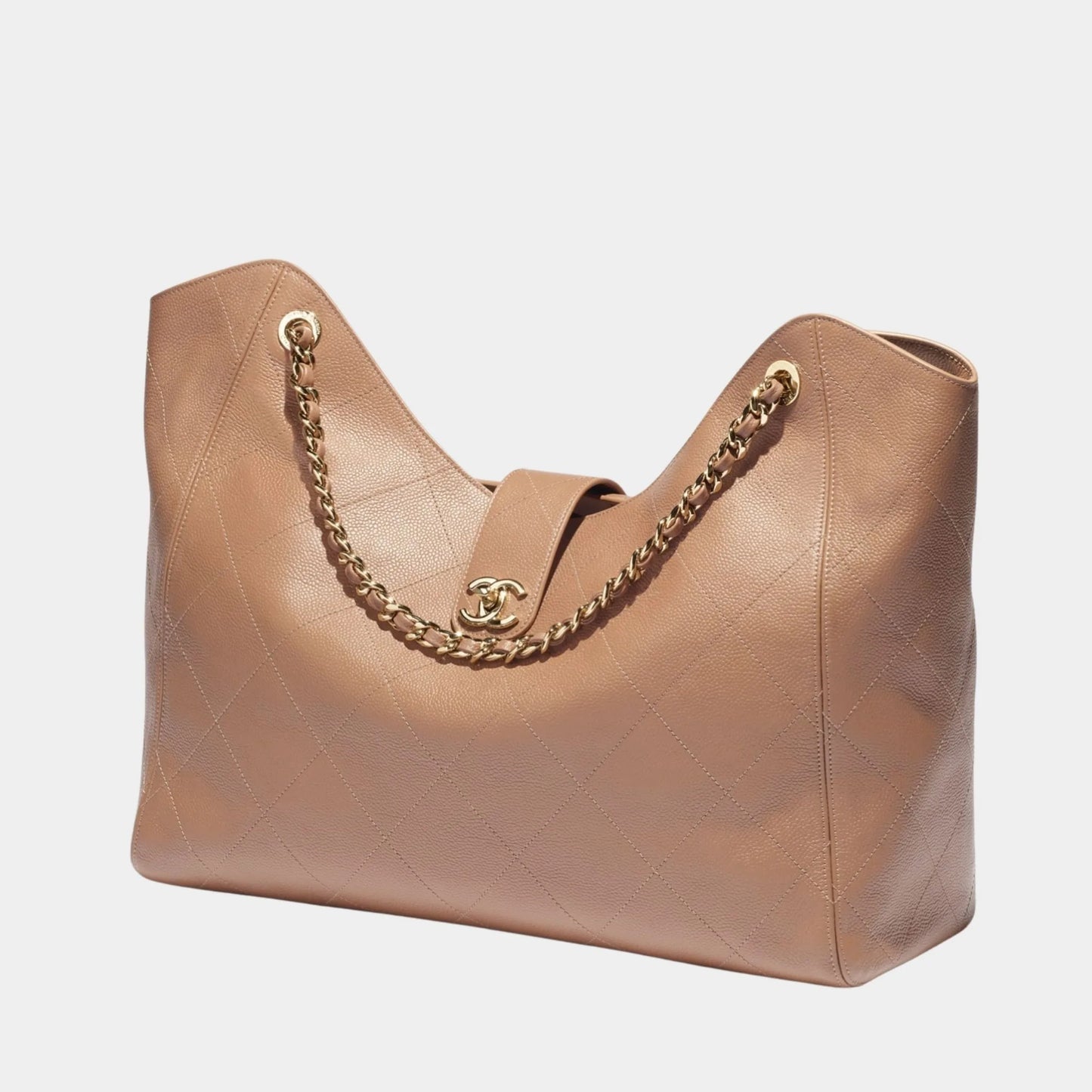 Maxi Shopping Bag Grained Calfskin & Gold Tone Metal Brown