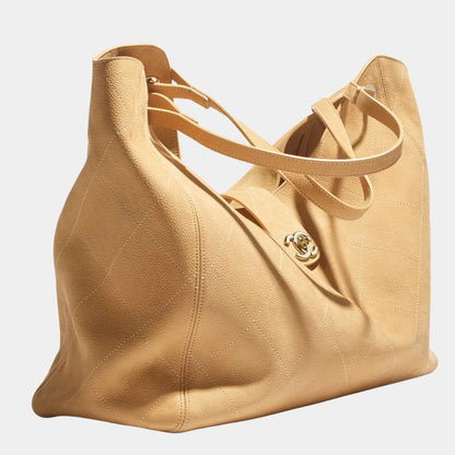 Maxi Shopping Bag Grained Nubuck Calfskin & Gold Tone Metal