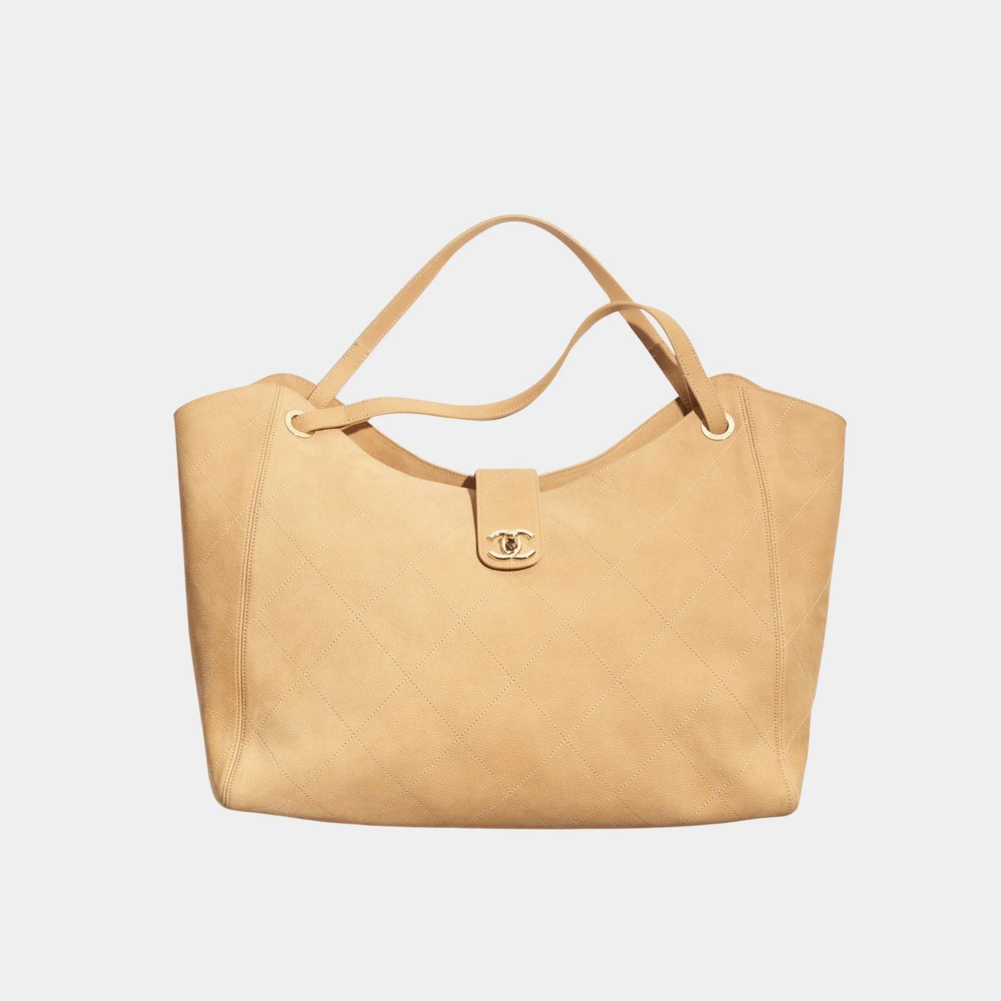 Maxi Shopping Bag Grained Nubuck Calfskin & Gold Tone Metal, Front 