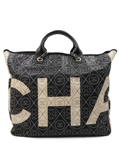 Maxi Camellia Shopping Tote Black, White, Multicolor
