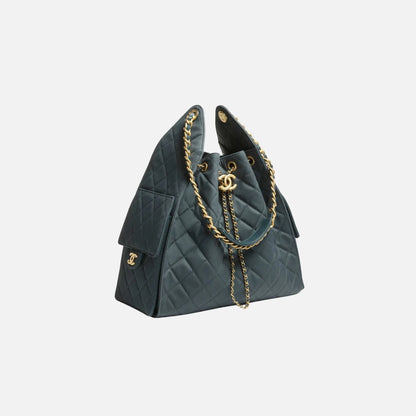 Medium Chanel 25 Bag in Dark Blue Canvas and Gold Metal