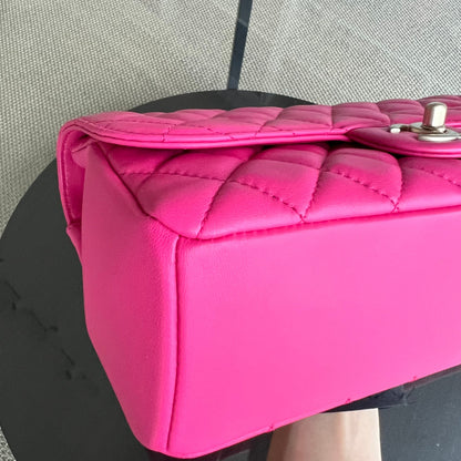 Chic Flap Mademoiselle Classic Flap 25CM Quilted Lambskin Hot Pink Golden Hardware Series 21