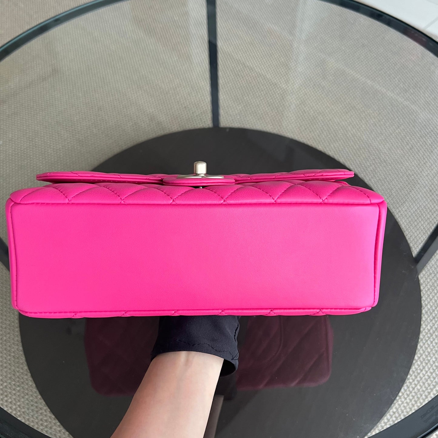 Chic Flap Mademoiselle Classic Flap 25CM Quilted Lambskin Hot Pink Golden Hardware Series 21