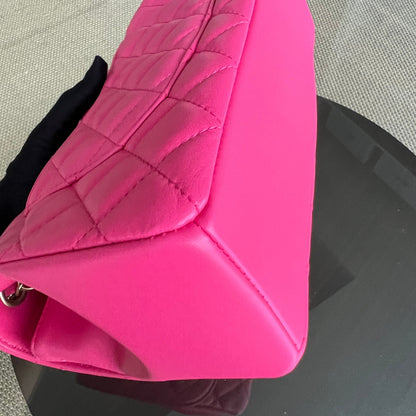 Chic Flap Mademoiselle Classic Flap 25CM Quilted Lambskin Hot Pink Golden Hardware Series 21