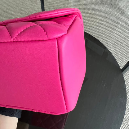 Chic Flap Mademoiselle Classic Flap 25CM Quilted Lambskin Hot Pink Golden Hardware Series 21