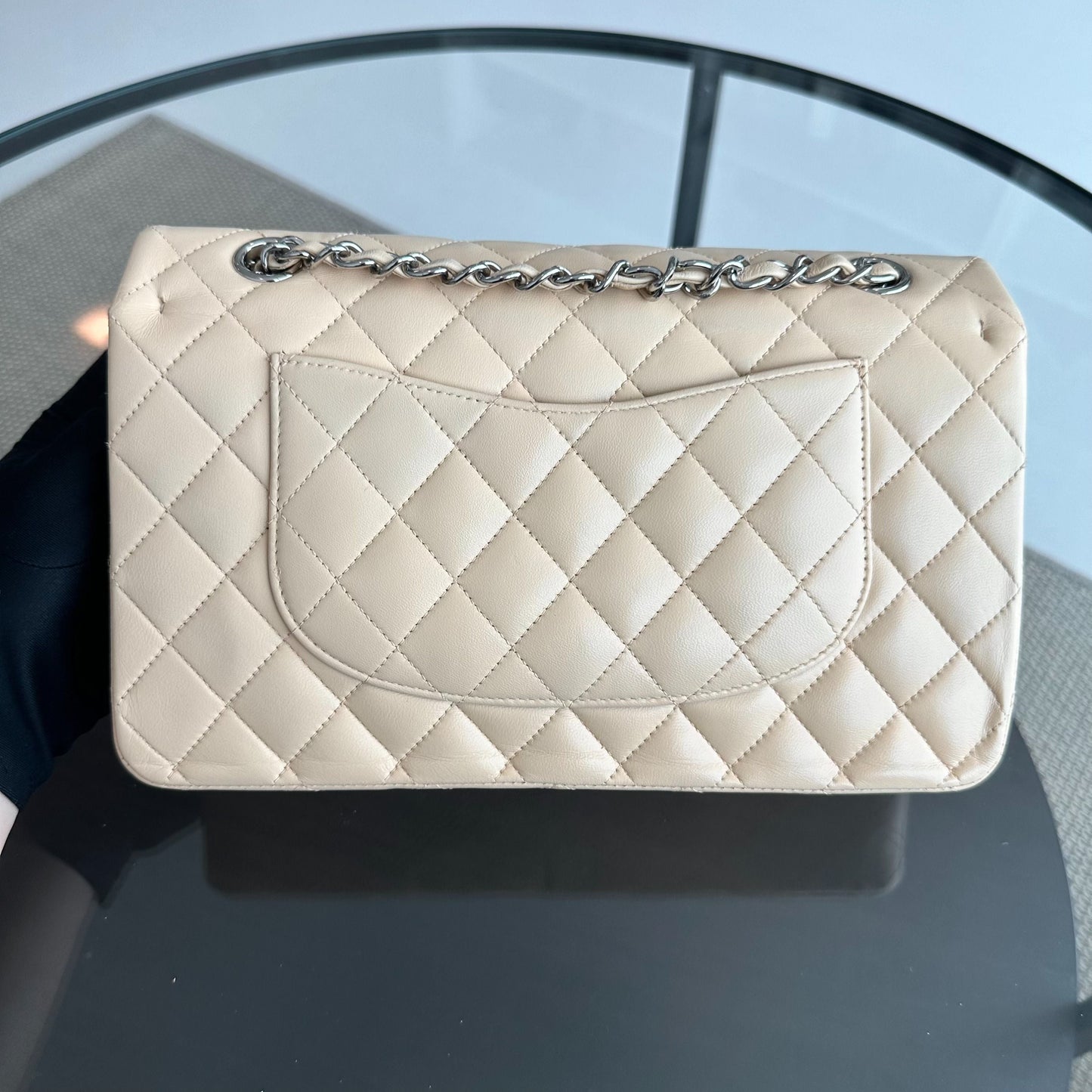25CM Quilted Lambskin Beige SHW No 14