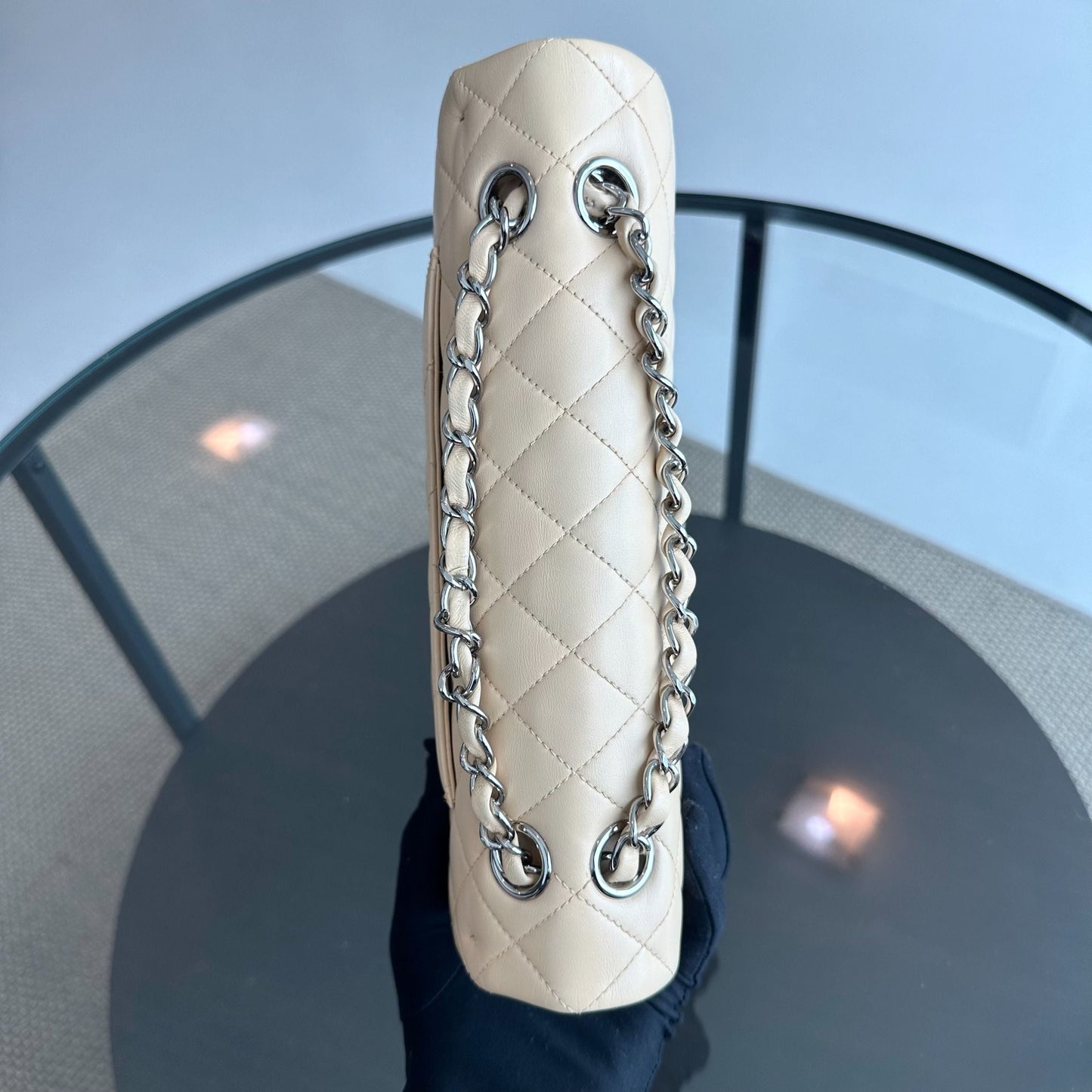 25CM Quilted Lambskin Beige SHW No 14