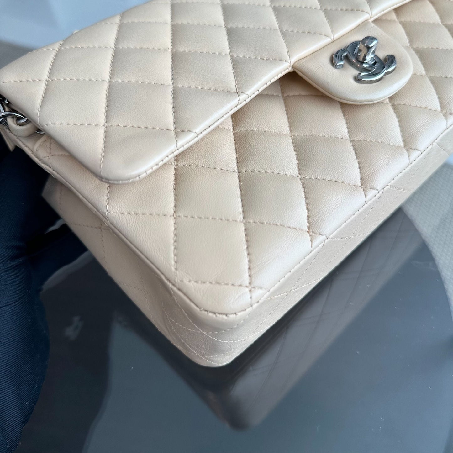 25CM Quilted Lambskin Beige SHW No 14