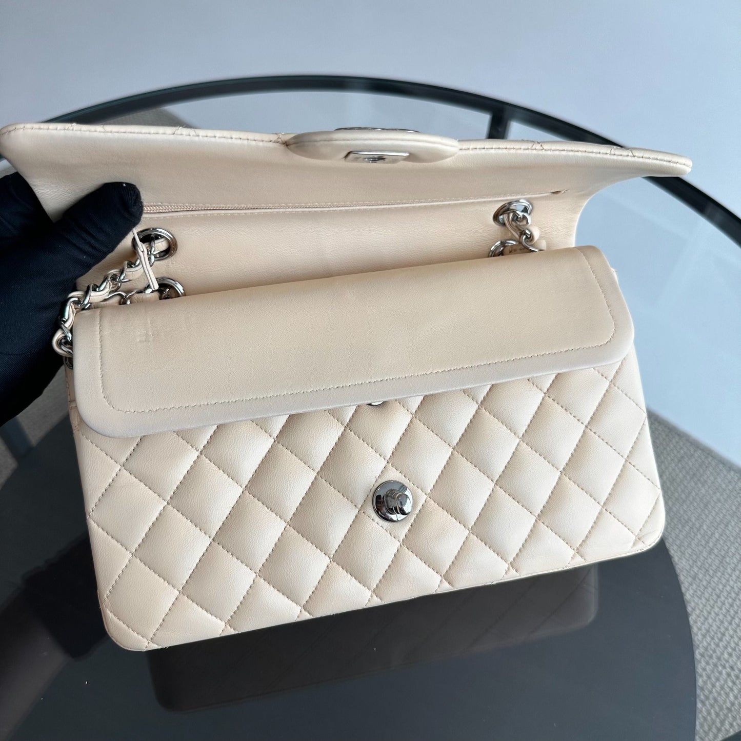 25CM Quilted Lambskin Beige SHW No 14