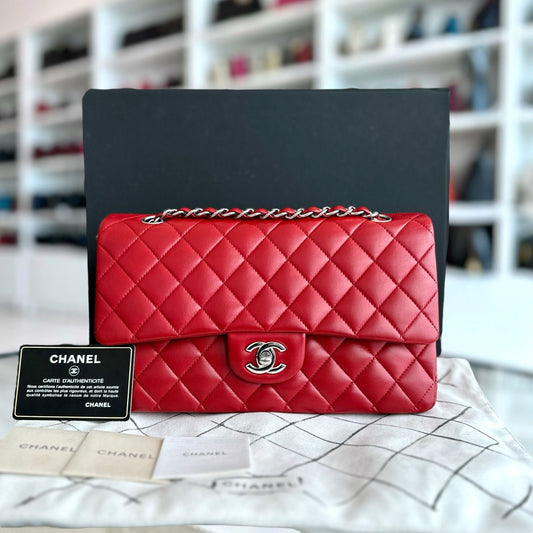 25CM Quilted Lambskin Red SHW No 13