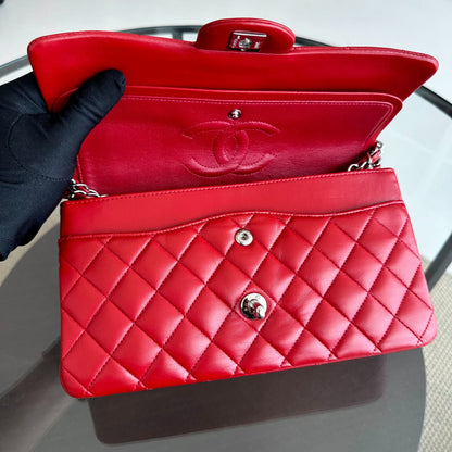 25CM Quilted Lambskin Red SHW No 13