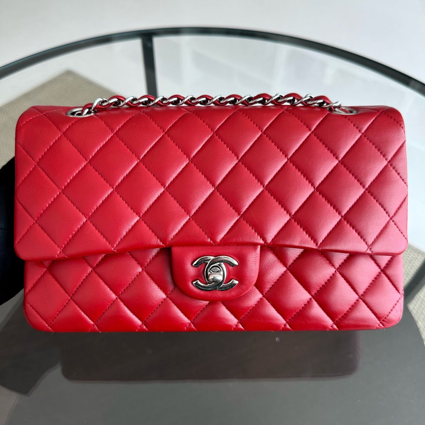 25CM Quilted Lambskin Red SHW No 13