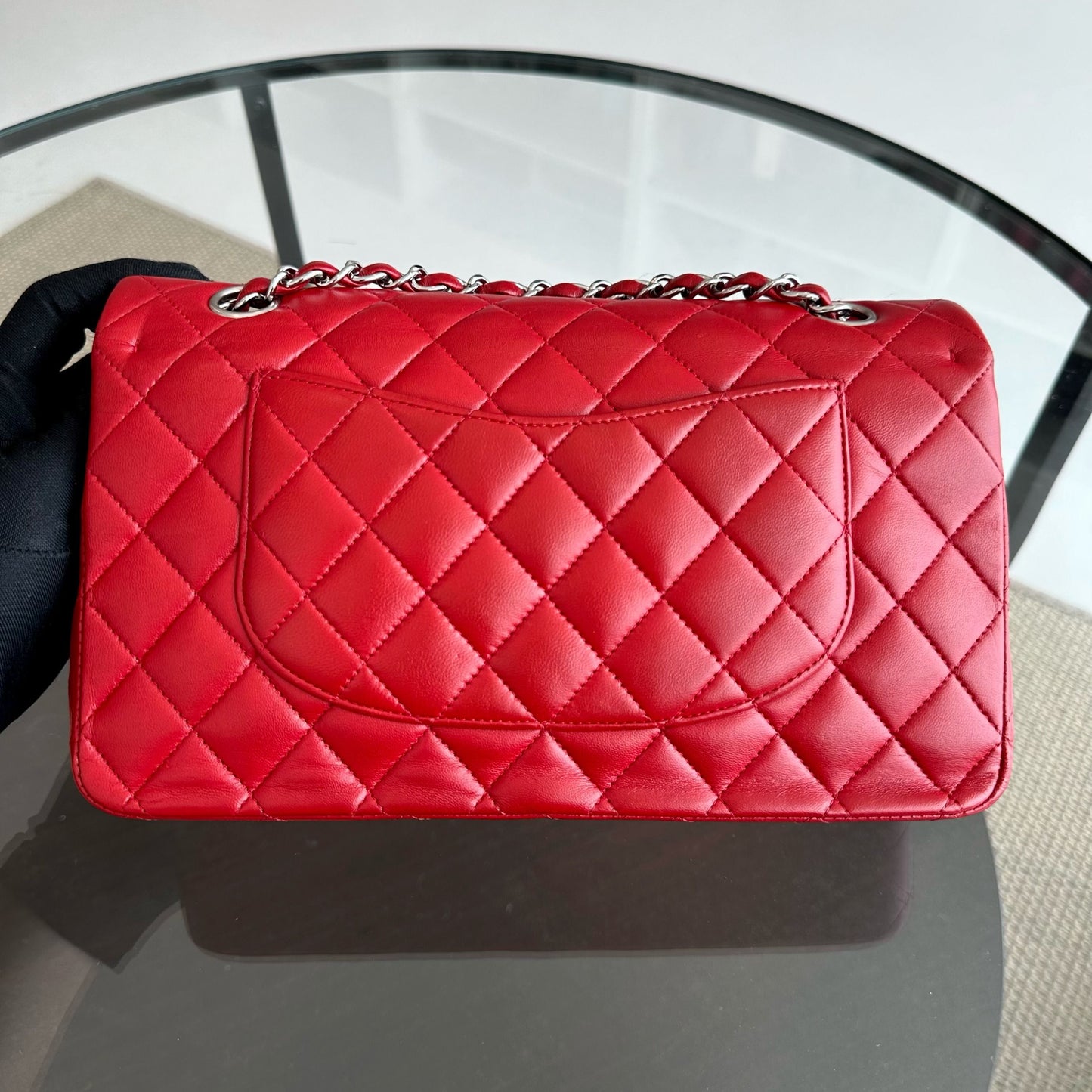 25CM Quilted Lambskin Red SHW No 13