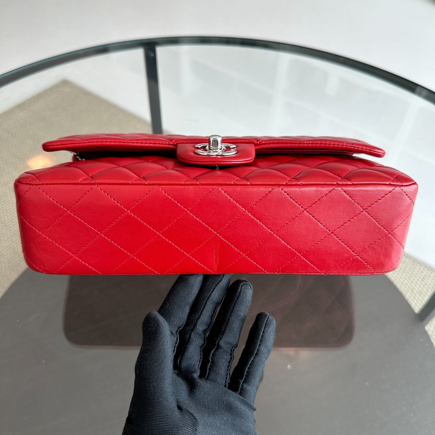 25CM Quilted Lambskin Red SHW No 13
