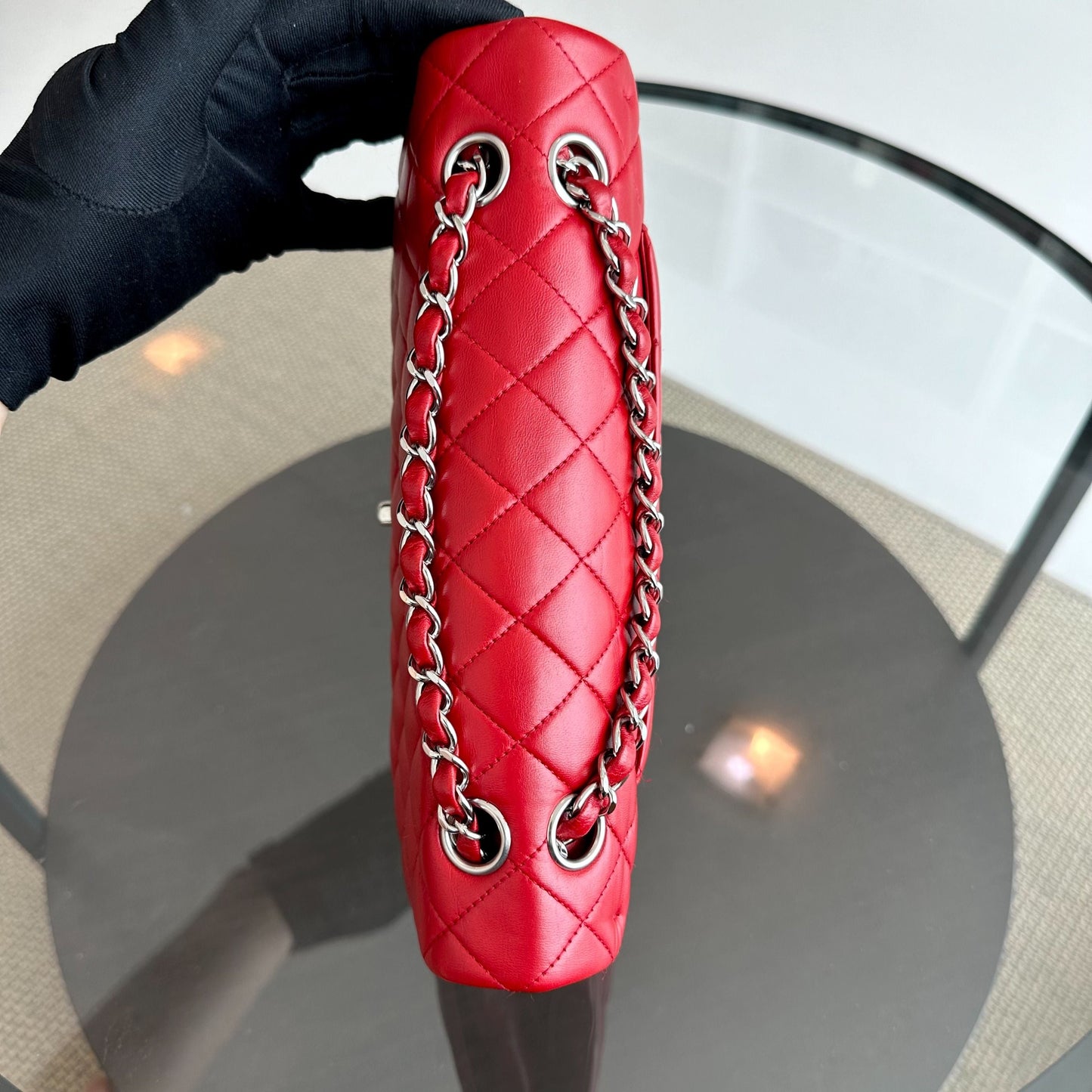 25CM Quilted Lambskin Red SHW No 13