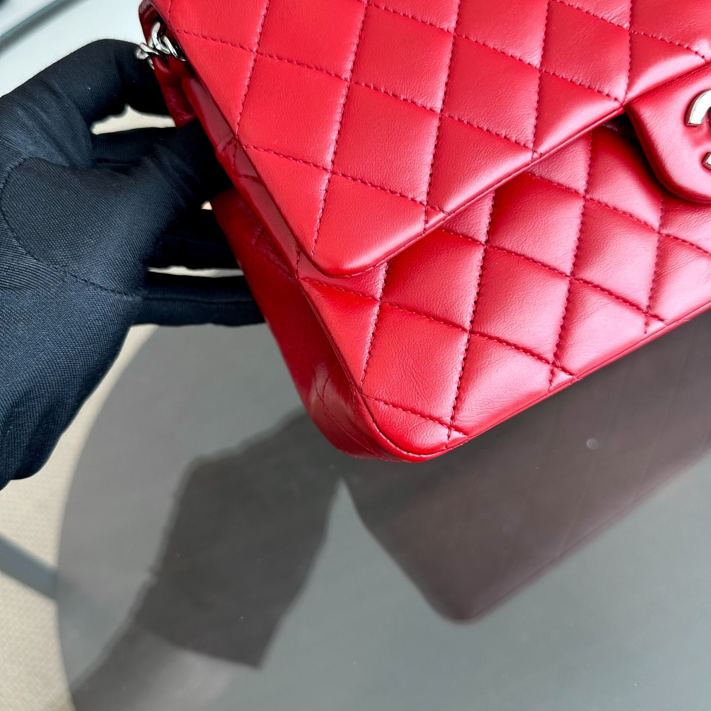 25CM Quilted Lambskin Red SHW No 13