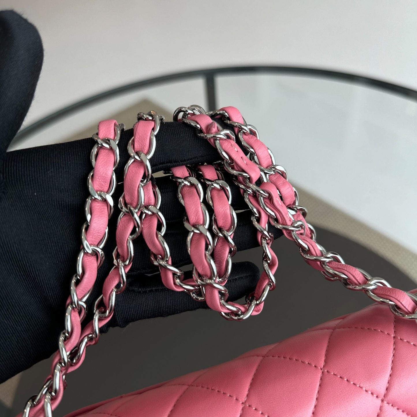 25CM Quilted Lambskin Sakura Pink SHW No 18