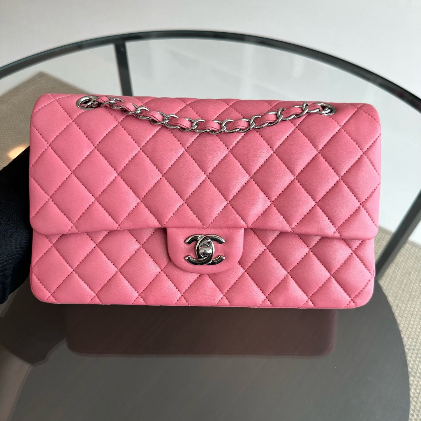 25CM Quilted Lambskin Sakura Pink SHW No 18