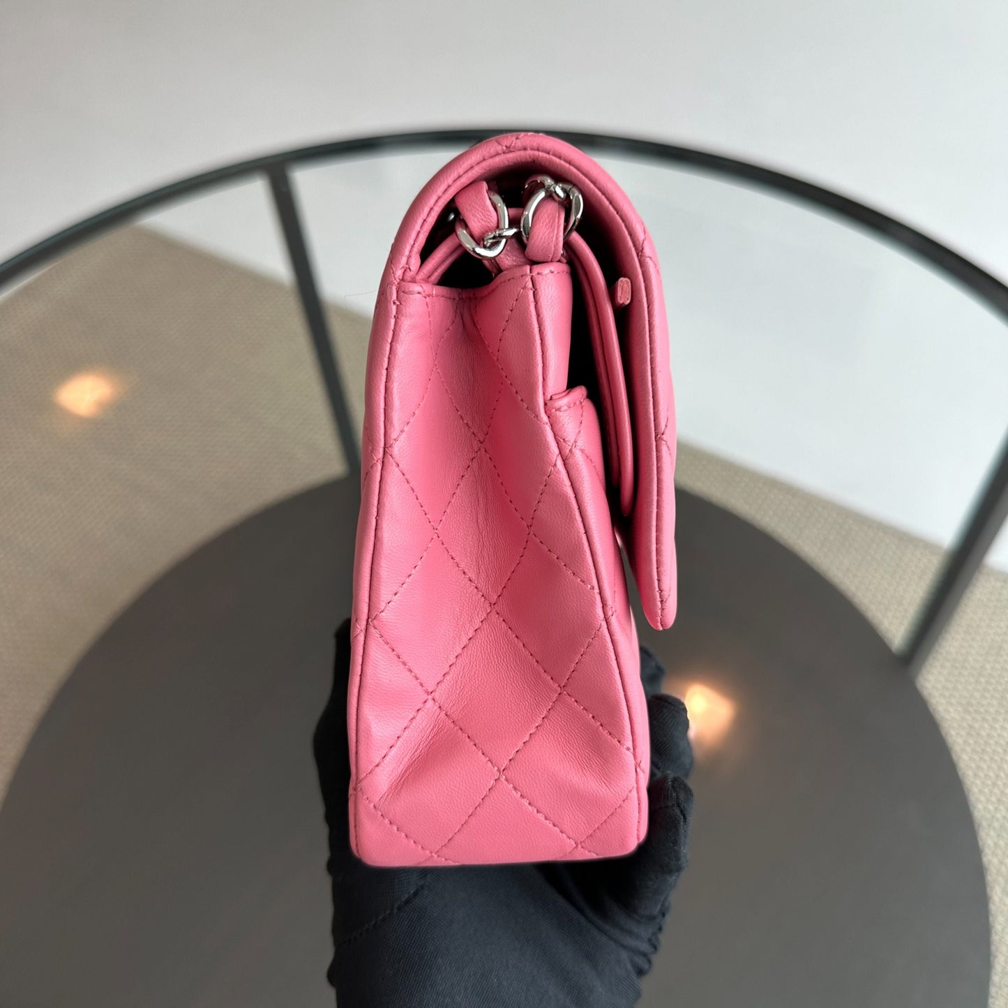 25CM Quilted Lambskin Sakura Pink SHW No 18