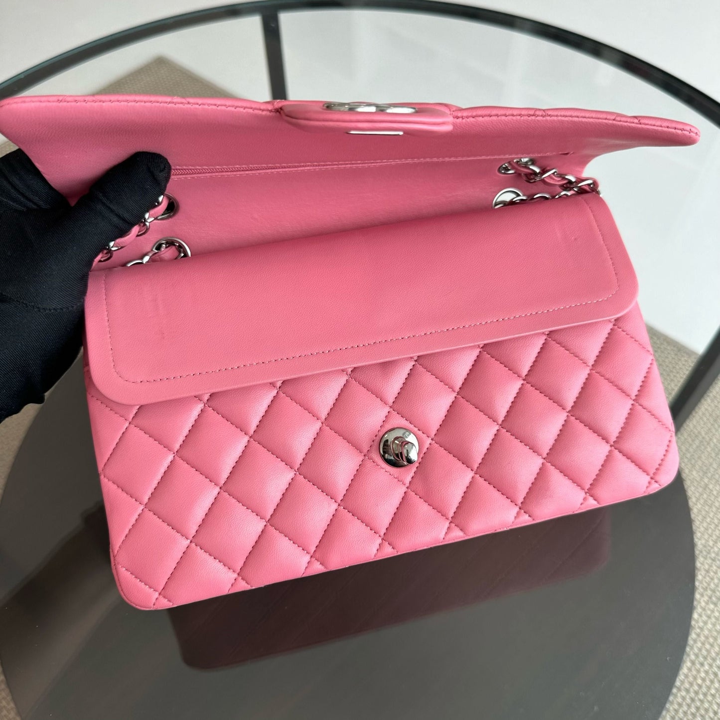 25CM Quilted Lambskin Sakura Pink SHW No 18