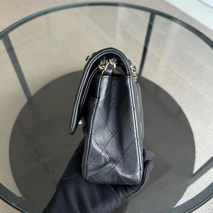 Double Flap 25CM Quilted Lambskin Black Golden Hardware Series 23