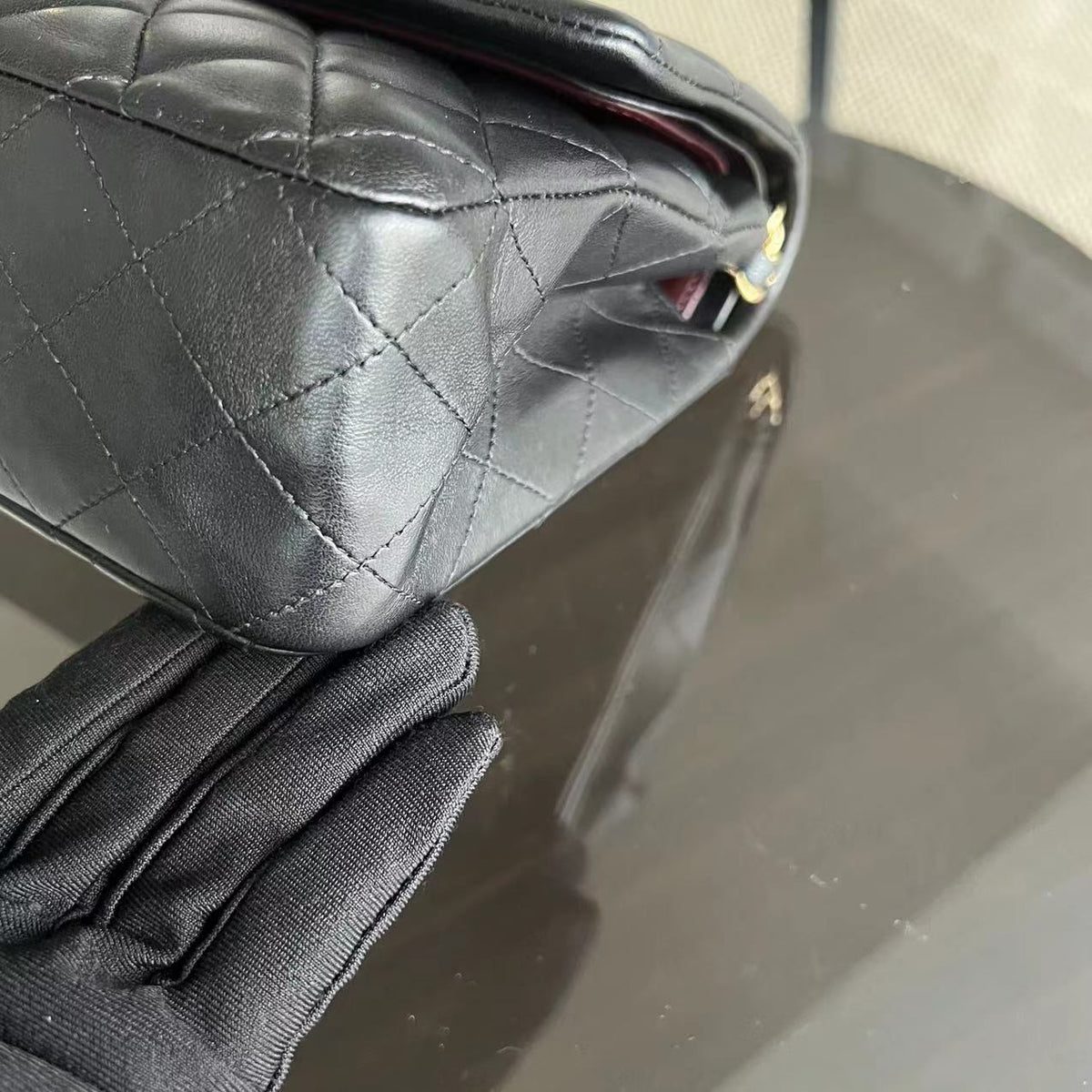 Double Flap 25CM Quilted Lambskin Black Golden Hardware Series 23