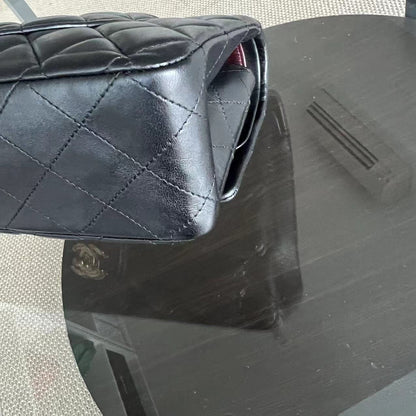 Double Flap 25CM Quilted Lambskin Black Golden Hardware Series 23