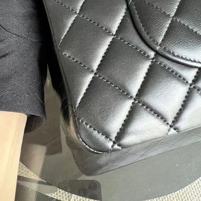 Double Flap 25CM Quilted Lambskin Black Golden Hardware Series 23