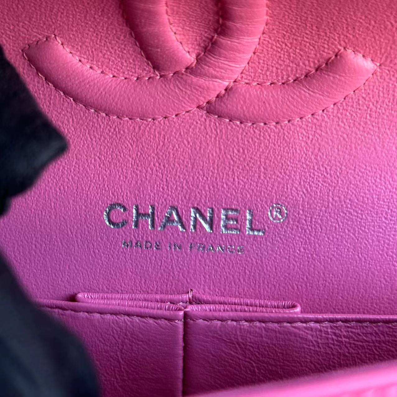 Double Flap 25CM Quilted Lambskin Pink SHW No 27
