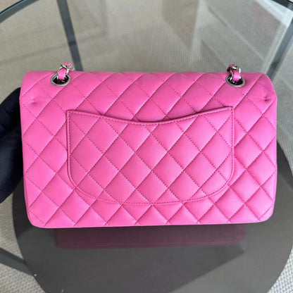 Double Flap 25CM Quilted Lambskin Pink SHW No 27
