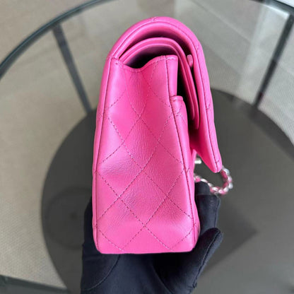 Double Flap 25CM Quilted Lambskin Pink SHW No 27