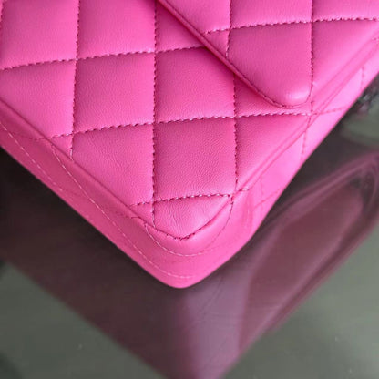 Double Flap 25CM Quilted Lambskin Pink SHW No 27