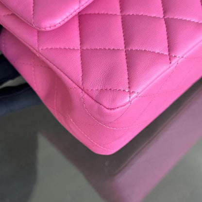Double Flap 25CM Quilted Lambskin Pink SHW No 27