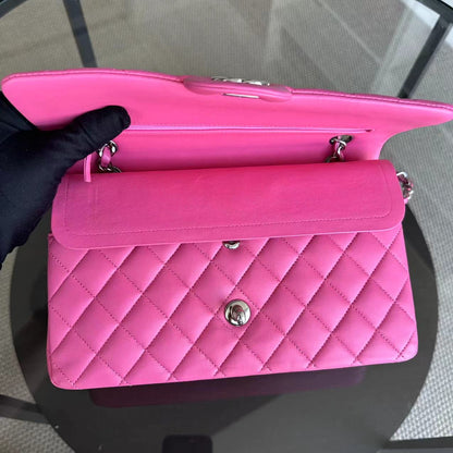 Double Flap 25CM Quilted Lambskin Pink SHW No 27