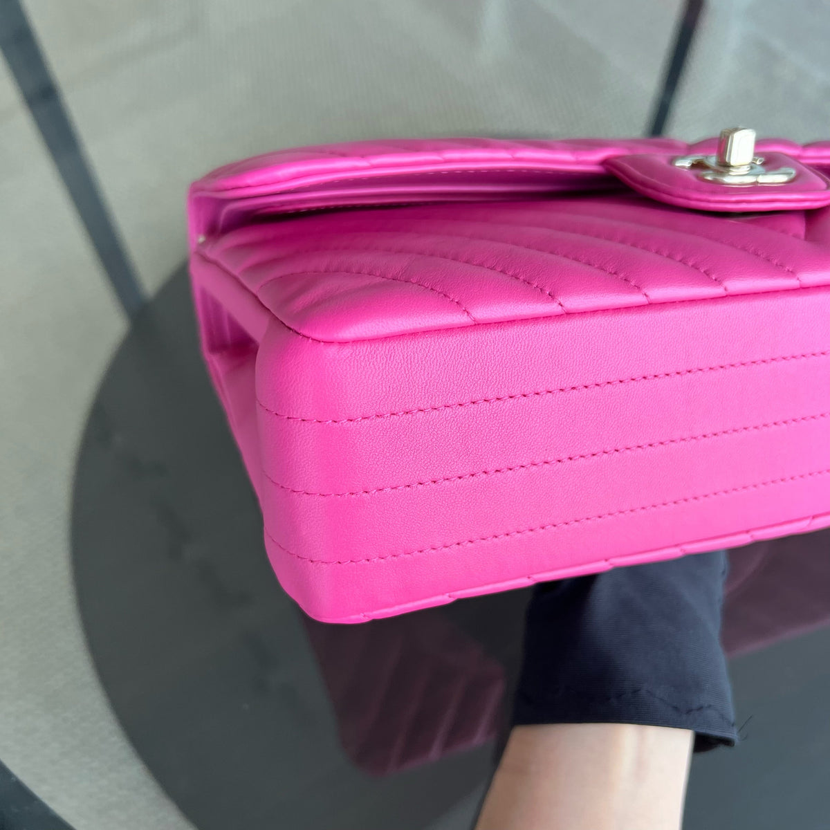 Double Flap Chevron Lambskin Hot Pink Light Golden Hardware Series 24