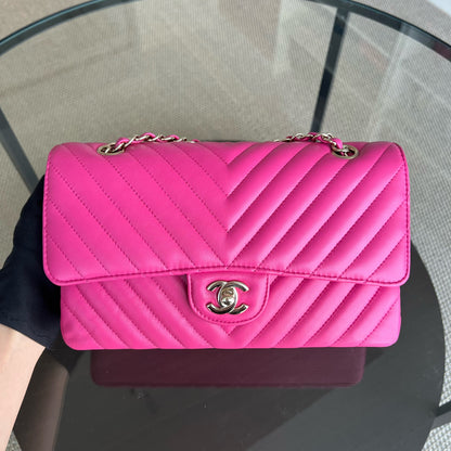 Double Flap Chevron Lambskin Hot Pink Light Golden Hardware Series 24