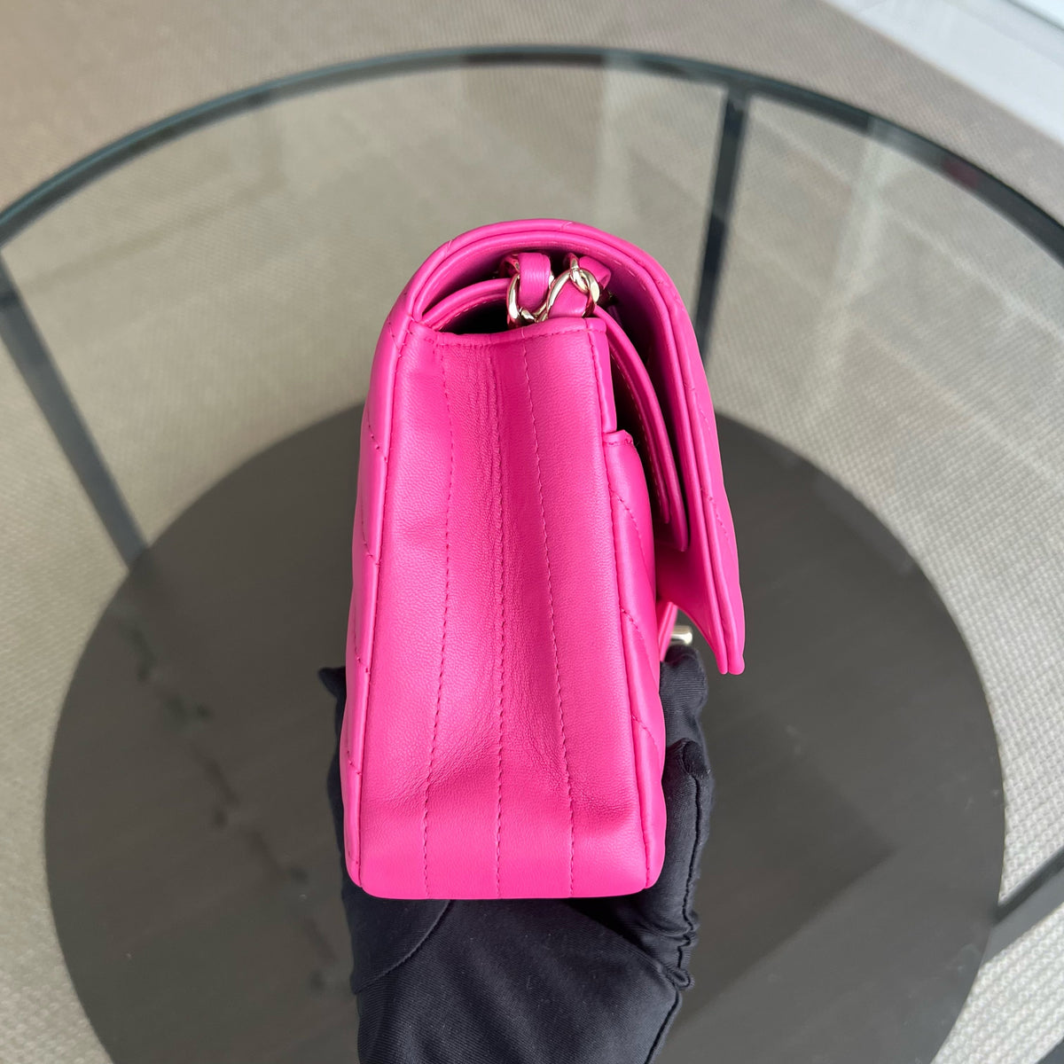 Double Flap Chevron Lambskin Hot Pink Light Golden Hardware Series 24