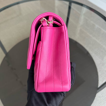 Double Flap Chevron Lambskin Hot Pink Light Golden Hardware Series 24