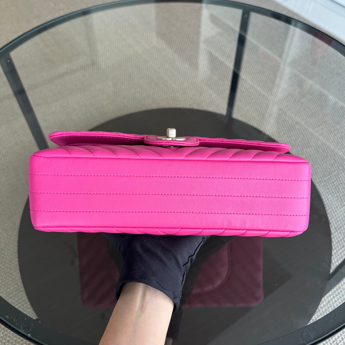 Double Flap Chevron Lambskin Hot Pink Light Golden Hardware Series 24