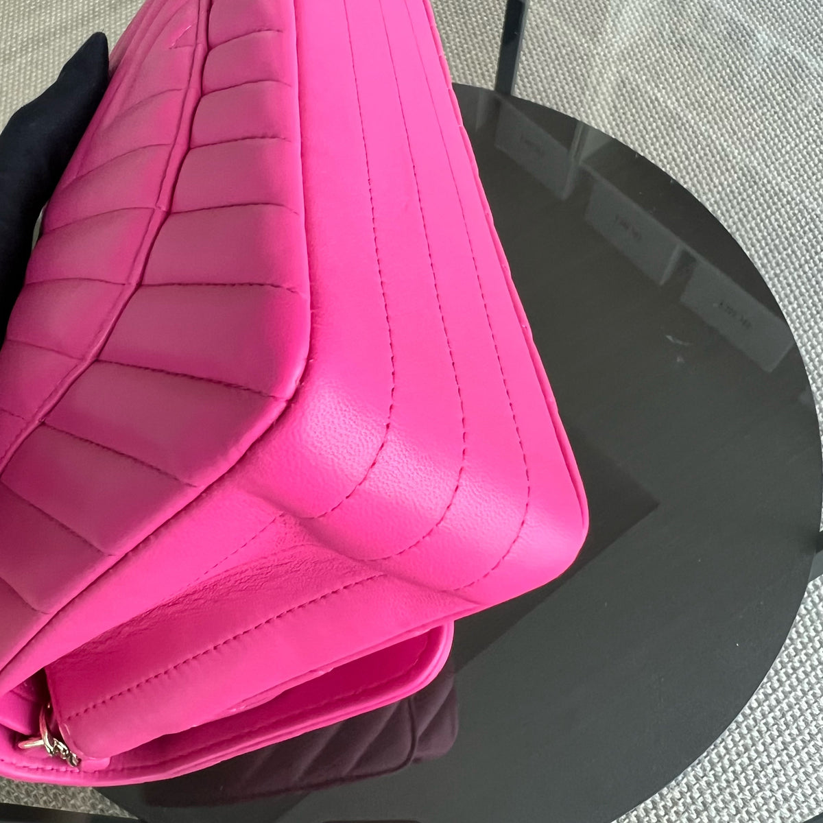 Double Flap Chevron Lambskin Hot Pink Light Golden Hardware Series 24