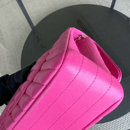 Double Flap Chevron Lambskin Hot Pink Light Golden Hardware Series 24