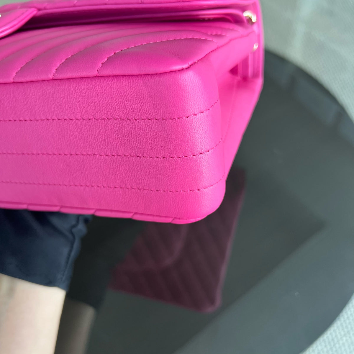 Double Flap Chevron Lambskin Hot Pink Light Golden Hardware Series 24