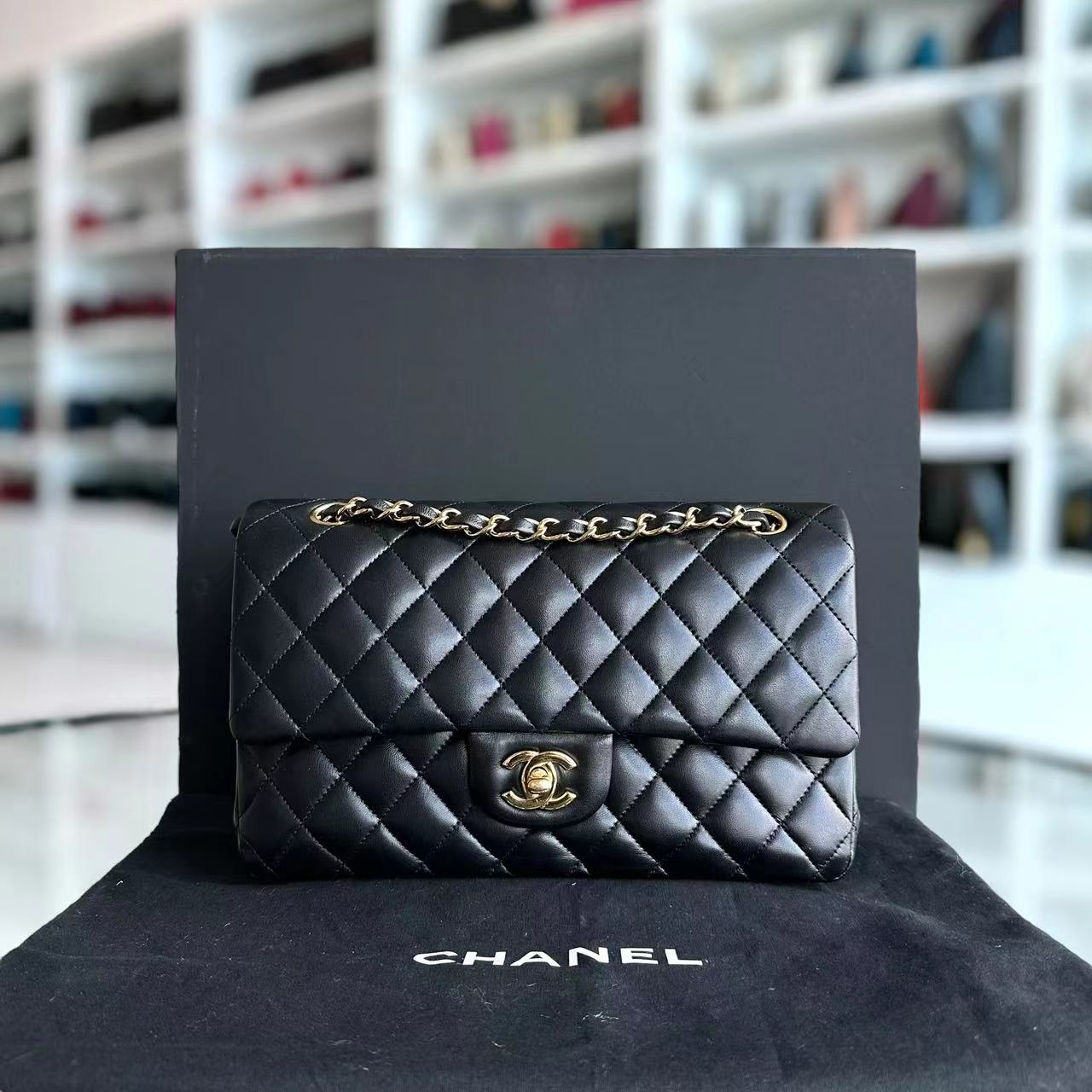 Double Flap Quilted Lambskin Black GHW No 15