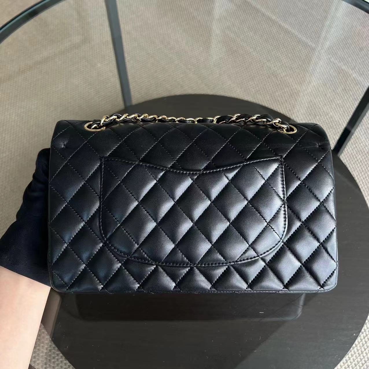 Double Flap Quilted Lambskin Black GHW No 15