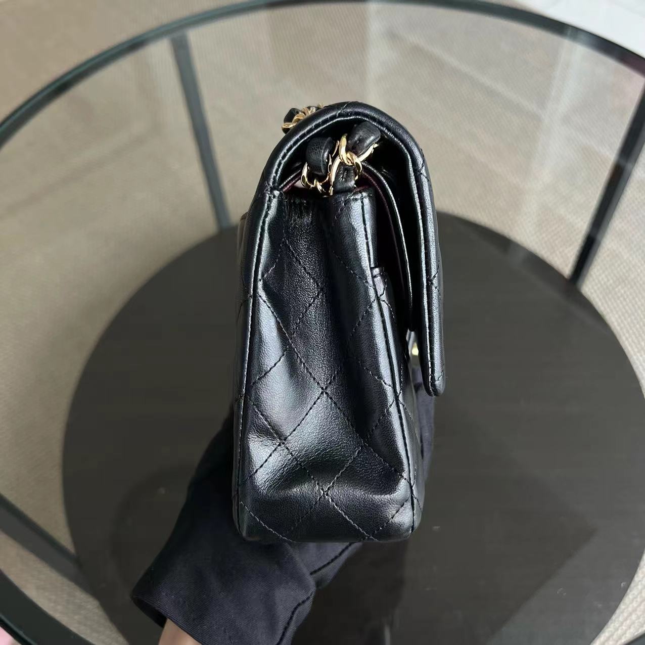Double Flap Quilted Lambskin Black GHW No 15