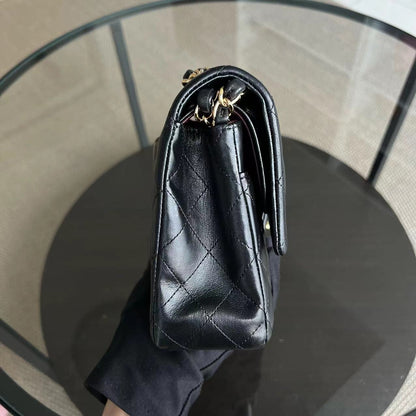 Double Flap Quilted Lambskin Black GHW No 15