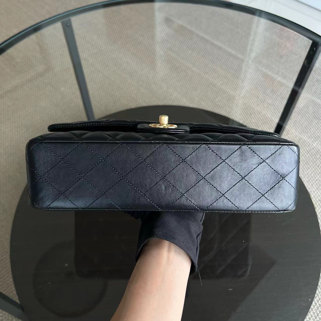 Double Flap Quilted Lambskin Black GHW No 15